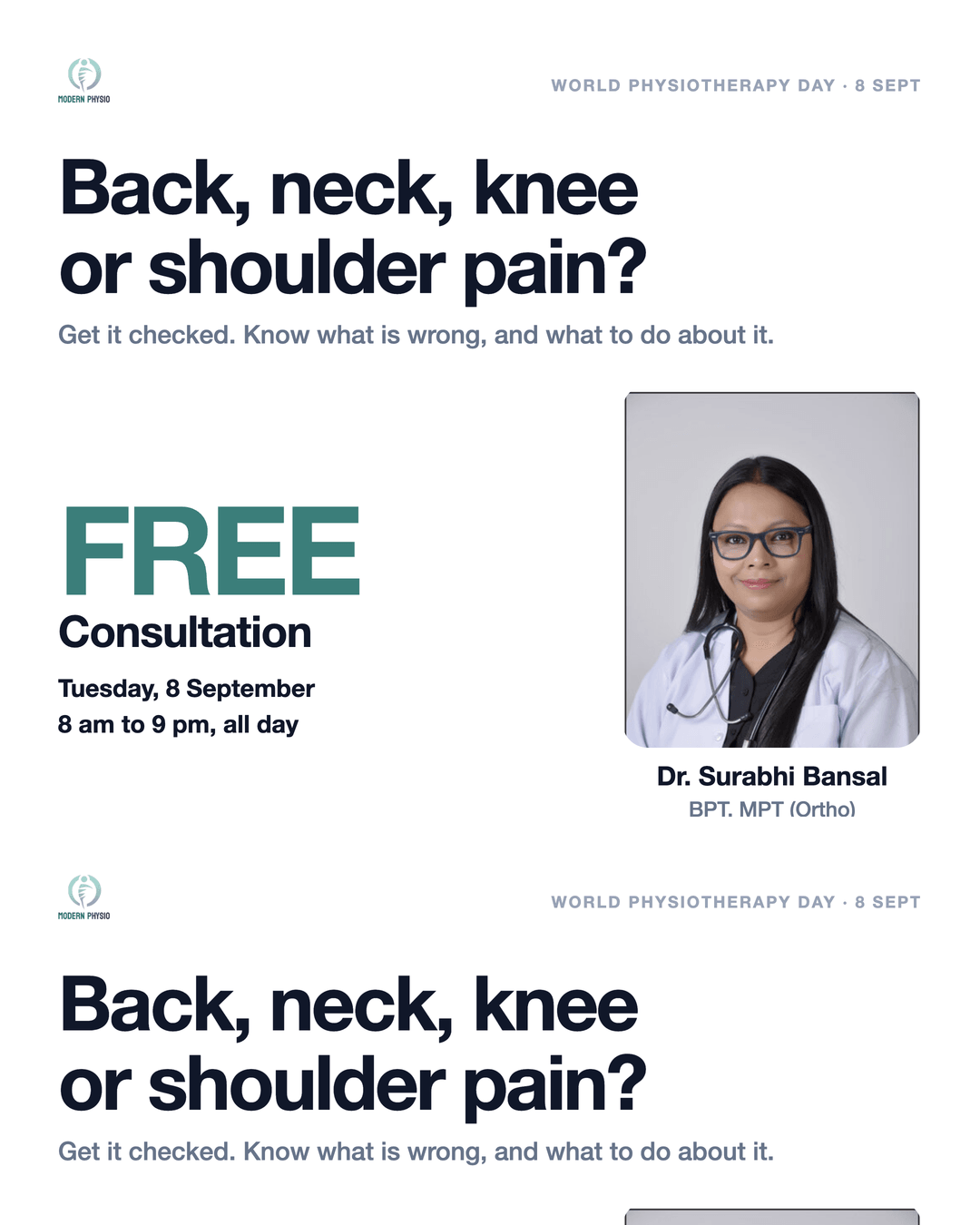 World Physiotherapy Day 2026 free consultation at Modern Physio, Vaishali Nagar, Jaipur